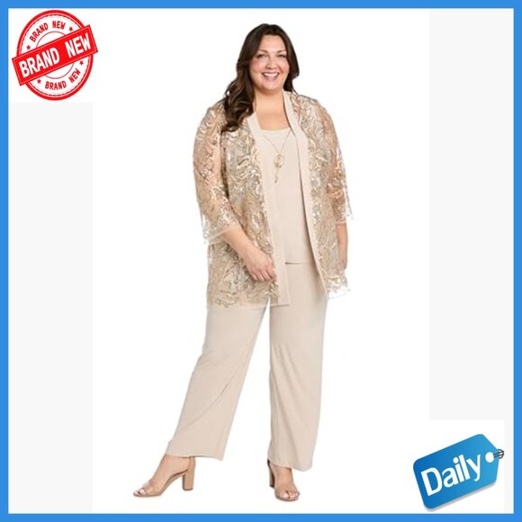 3-Piece Sequin Lace Pantsuit Set with Wide Leg Trousers for Formal Events - Picture 6 of 7